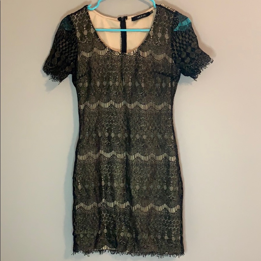 Ark & Co Black and Gold Lace Sheath Dress Small